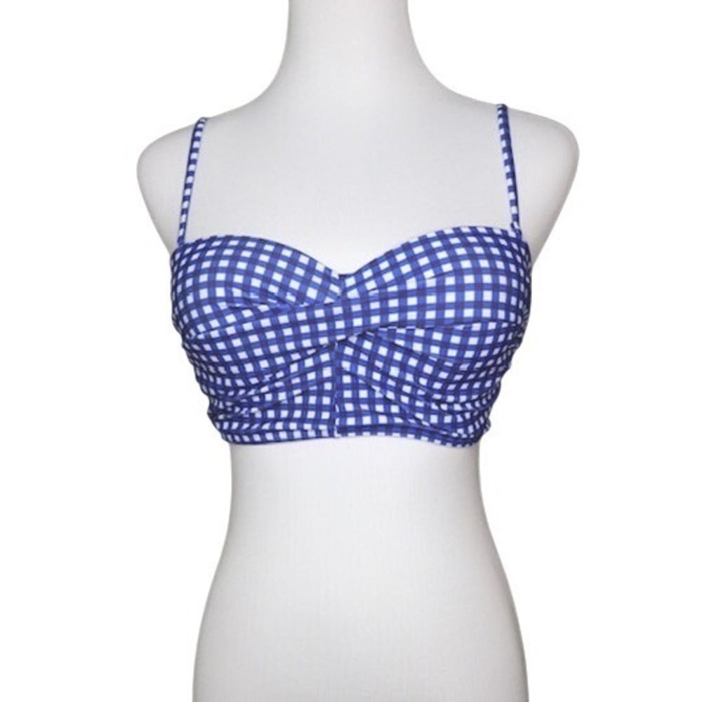 Retro Style Blue Check Wired Cup Bandeau Swimwear Top MEDIUM Beach Vacation